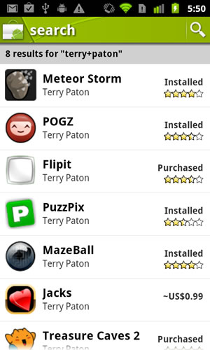 Terry Paton on the Android Market